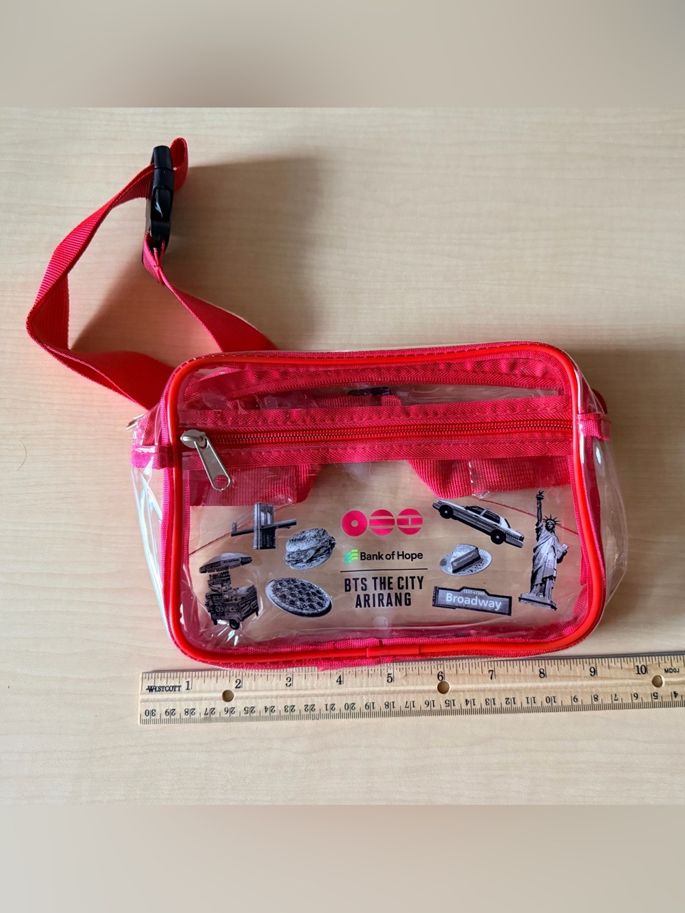 Red Clear Crossbody Bag with BTS The City Arirang Graphics - Picture 2 of 3